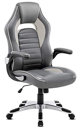 IntimaTe WM Heart Gaming Oficina, Escritorio Giratoria y Ergonómica, Silla Ejecutiva de Espalda Alta PU, Apoyabrazos Ajustables y Mecanismo de Inclinación, Piel_sintética, Gris, 77 x 66 x 33,5 cm