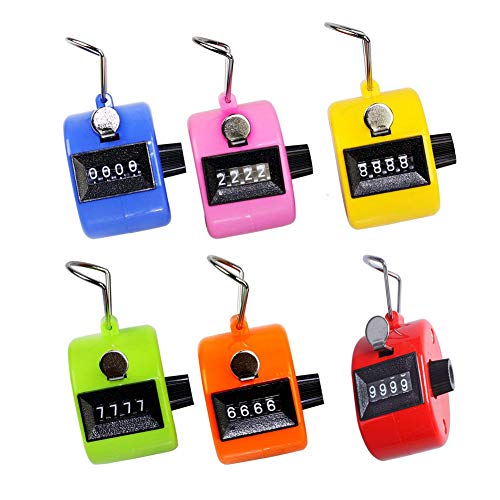 INTVN Contador Manual, 6 Piezas Contador de 4 Dígitos Hand Tally Counters para Golf/Eventos / Deporte/Entrenador / Escuela, 6 Colores