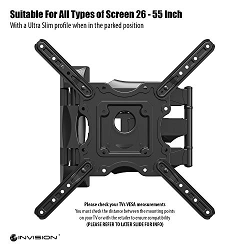 Invision Soporte de Pared para TV 24-55 Pulgadas - Inclinación y Giratoria – MAX VESA 400x400mm - Ultra Delgado para Pantallas LED, LCD, Plasma y Curvadas - Capacidad de Carga Máx 36,2 kg (HDTV-E)