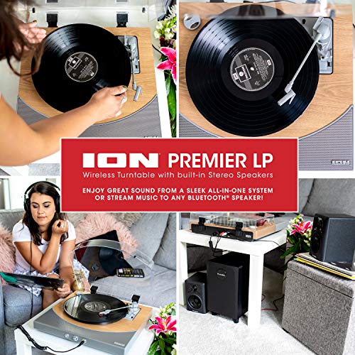 ION Audio Premier LP - Tocadiscos de vinilo Bluetooth, de 3 velocidades, altavoces estéreo, salida USB para convertir vinilos a formato digital, salidas auriculares y RCA, acabado en madera natural ION Audio Premier LP - Tocadiscos de vinilo Bluetooth, de 3 velocidades, altavoces estéreo, salida USB para convertir vinilos a formato digital, salidas auriculares y RCA, acabado en madera natural