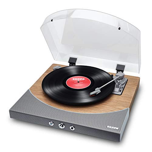 ION Audio Premier LP - Tocadiscos de vinilo Bluetooth, de 3 velocidades, altavoces estéreo, salida USB para convertir vinilos a formato digital, salidas auriculares y RCA, acabado en madera natural