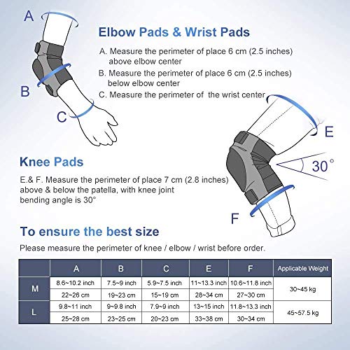 IPSXP Rodillera Patinaje, Almohadillas para Rodillas Codo Muñeca Niños Adolescente Seguridad en la Protecciones para Monopatín, Skate, Patines, Patinaje, Scooter, Bicicleta (30-45 kg)