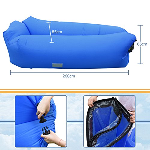 IREGRO Sofa Hinchable con Almohada Integrada y Bolsa, Tumbona Hinchable, Sofa Inflable, Portátil Impermeable Ligero Poliéster Aire sofá para Viajes, Piscina, Camping, Parque, Playa, Patio Trasero