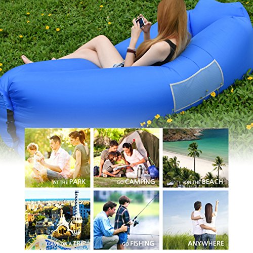 IREGRO Sofa Hinchable con Almohada Integrada y Bolsa, Tumbona Hinchable, Sofa Inflable, Portátil Impermeable Ligero Poliéster Aire sofá para Viajes, Piscina, Camping, Parque, Playa, Patio Trasero