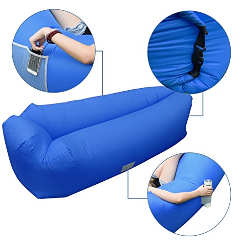 IREGRO Sofa Hinchable con Almohada Integrada y Bolsa, Tumbona Hinchable, Sofa Inflable, Portátil Impermeable Ligero Poliéster Aire sofá para Viajes, Piscina, Camping, Parque, Playa, Patio Trasero