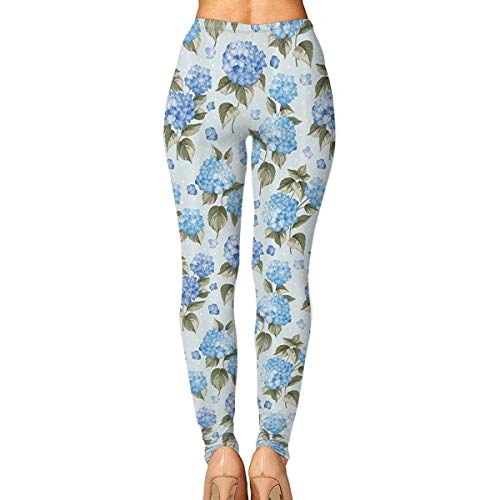 Irener Leggings de Entrenamiento Deportivo con pantalón de Yoga Blue Hydrangea Flowers Womens Fitness Yoga Leggings for Sport Capri Yoga Pant (S-2XL)