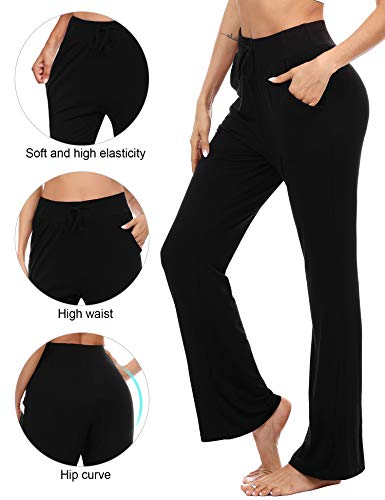 Irevial Pantalones de Yoga para Mujer Modal,100% Algodon,Alta Cintura Elásticos pantalón de Campana con cordón, Casuales Chandal Deportivo con Bolsillos para Pilates Jogger Fitness