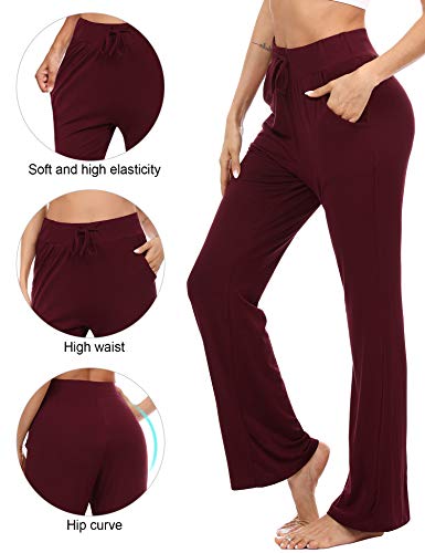 Irevial Pantalones de Yoga para Mujer Modal,100% Algodon,Alta Cintura Elásticos pantalón de Campana con cordón, Casuales Chandal Deportivo para Pilates Jogger Fitness