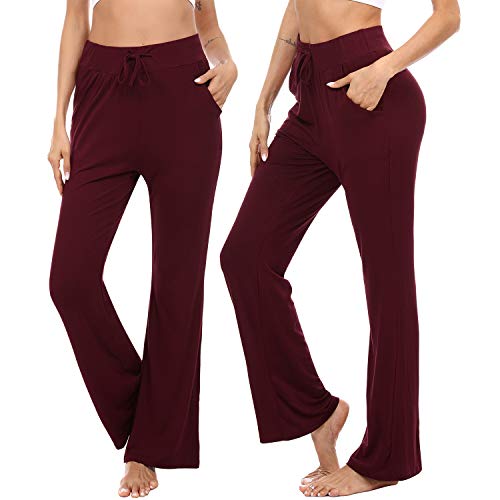Irevial Pantalones de Yoga para Mujer Modal,100% Algodon,Alta Cintura Elásticos pantalón de Campana con cordón, Casuales Chandal Deportivo para Pilates Jogger Fitness