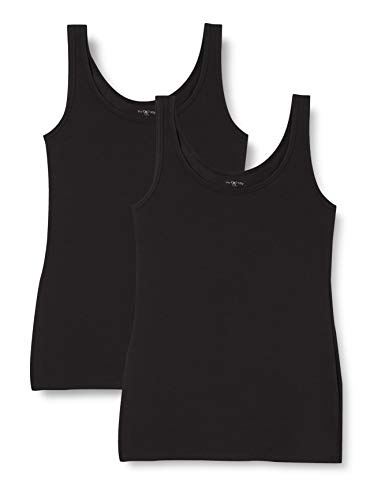 IRIS & LILLY Camiseta de Tirantes de Algodón para Mujer, Pack de 2, 2 x Negro, Large