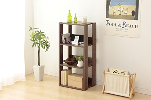 Iris Ohyama, Estante de 3 compartimentos, Unidad de almacenamiento de 3 niveles en madera - Open Wood Rack OWR-400 - Roble marrón, L40 x P29,3 x A87,9 cm