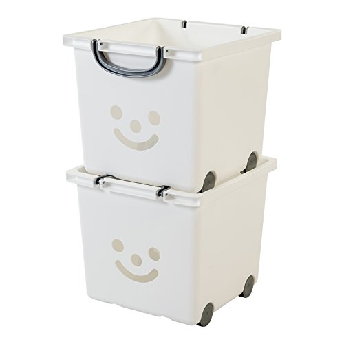 Iris Ohyama, lote de 2 cajas grandes de almacenamiento de juguete sobre ruedas - Smiley Kids Boxes - KCB-32, blanco, 25 L, 32 x 33 x 29 cm Iris Ohyama, lote de 2 cajas grandes de almacenamiento de juguete sobre ruedas - Smiley Kids Boxes - KCB-32, blanco, 25 L, 32 x 33 x 29 cm