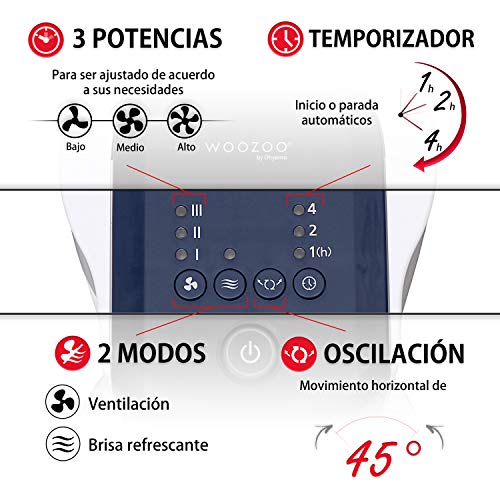 Iris Ohyama, Ventilador de columna / Torre ultrapotente, silencioso y oscilante con control remoto - Woozoo - TWF-C82T - Blanco, 42 W, rango de 10 m