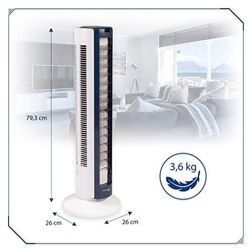 Iris Ohyama, Ventilador de columna / Torre ultrapotente, silencioso y oscilante con control remoto - Woozoo - TWF-C82T - Blanco, 42 W, rango de 10 m