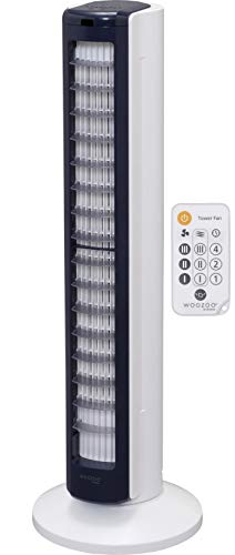 Iris Ohyama, Ventilador de columna / Torre ultrapotente, silencioso y oscilante con control remoto - Woozoo - TWF-C82T - Blanco, 42 W, rango de 10 m