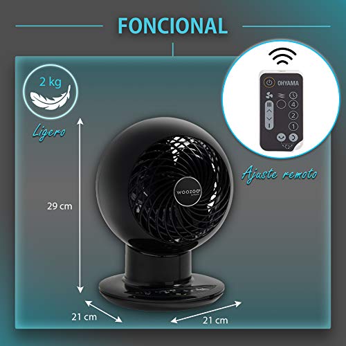 Iris Ohyama, ventilador silencioso, oscilante y ultra potente con control remoto - Woozoo - PCF-SC15T, negro, 38 W, 30 m²