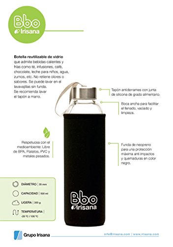 Irisana BBO Botella con Funda, Negro, 550 ml Irisana BBO Botella con Funda, Negro, 550 ml