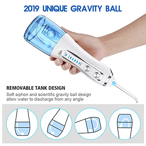 Irrigador Dental Portátil, Nobebird Irrigador Bucal Profesional con 6 Boquillas y 5 Modos de Limpieza, 300ML Gran Capacidad, Lavado Pulsado de Dientes para Viaje y el Uso diario [2019 NEW]