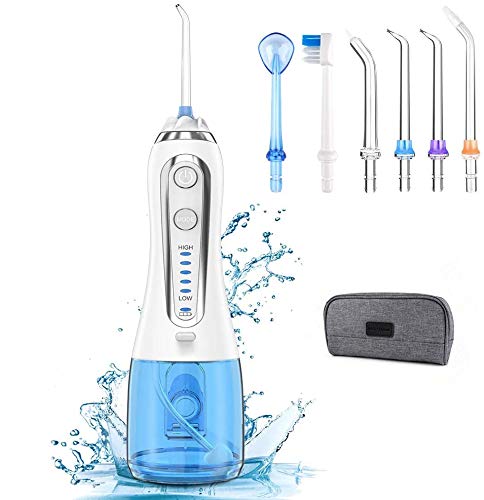 Irrigador Dental Portátil, Nobebird Irrigador Bucal Profesional con 6 Boquillas y 5 Modos de Limpieza, 300ML Gran Capacidad, Lavado Pulsado de Dientes para Viaje y el Uso diario [2019 NEW]