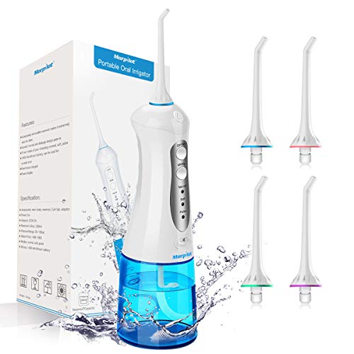 Irrigador Dental Profesional Portátil 300ml, Irrigador Bucal Recargable Impermeable IPX7 y 3 Modos Irrigador Dental de Viaje 4 Recambios Accesorios de Irrigadores Dentales Morpilot Water Flosser Irrigador Dental Profesional Portátil 300ml, Irrigador Bucal Recargable Impermeable IPX7 y 3 Modos Irrigador Dental de Viaje 4 Recambios Accesorios de Irrigadores Dentales Morpilot Water Flosser