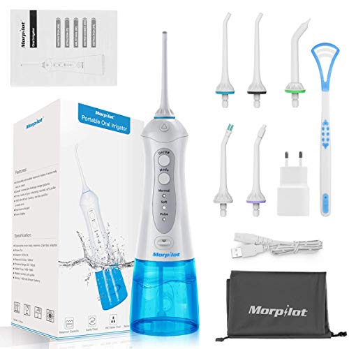 Irrigador Dental Profesional Portátil 300ml, Irrigador Bucal Recargable Impermeable IPX7 y 3 Modos Irrigador Dental de Viaje 4 Recambios Accesorios de Irrigadores Dentales Morpilot Water Flosser Irrigador Dental Profesional Portátil 300ml, Irrigador Bucal Recargable Impermeable IPX7 y 3 Modos Irrigador Dental de Viaje 4 Recambios Accesorios de Irrigadores Dentales Morpilot Water Flosser