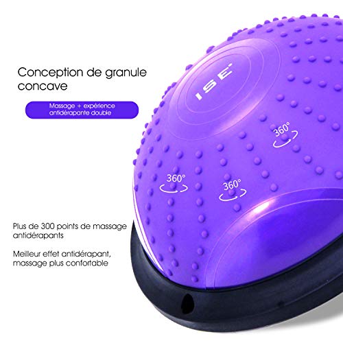 ISE Balance Trainer Fitball Media Bola de Equilibrio para Entrenamiento, Ø46cm Gym Pelota Balón Semiesfera de Gimnasia Pilates con Cables y Inflador para Yoga y Fitness, MAX.150 KG, Morado SY-BAS1003