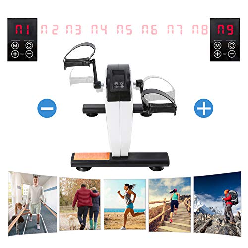 ISE Mini Pedales Estaticos Bicicleta Eléctrica con Control Remoto, Resistencia y Modos ajustable con Pantalla,Bicicleta de Ejercicio para Entrenamiento de Piernas y Brazos para Hogar u Oficina, blanco