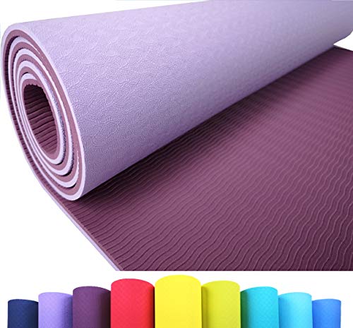 Iseaa Esterilla para Yoga Pilates Fitness Gimnasia TPE - Tapete de Yoga - Yoga Mat Esterilla Antideslizante y Ligero con Grosor de 6mm, tamaño 183cm x 61cm - Púrpura/Violeta