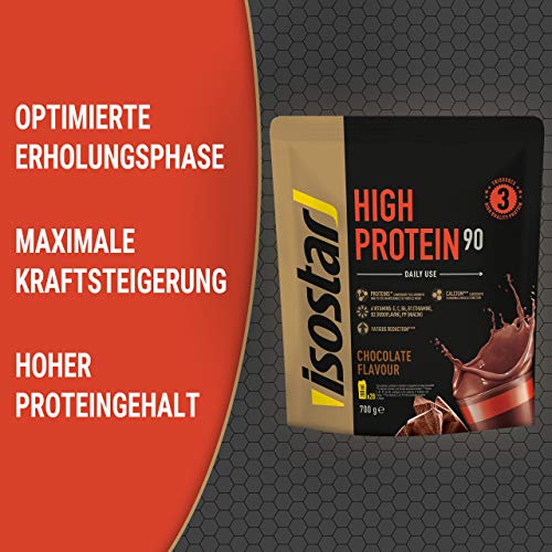 Isostar High Protein 90 - proteína en polvo de alta calidad - proteína en polvo con aminoácidos y calcio para un desarrollo muscular efectivo - chocolate, 700 g