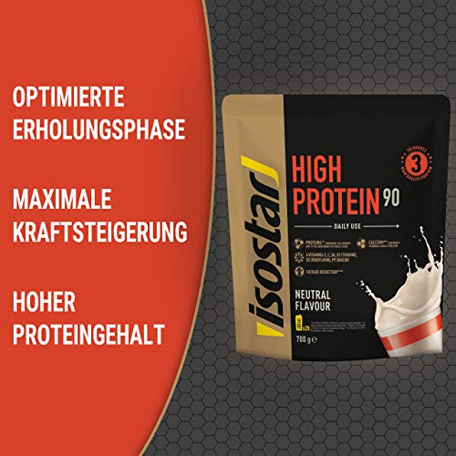 Isostar High Protein 90 - proteína en polvo de alta calidad - proteína en polvo con aminoácidos y calcio para una construcción muscular efectiva - neutral, 700 g