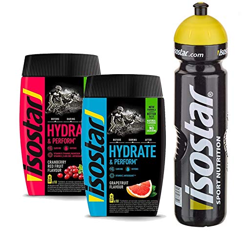 Isostar Hydrate & Perform Grapefruit + Cranberry + Botella de agua 1L