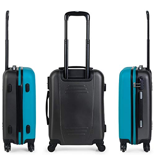 ITACA - Maleta Cabina de Viaje Rígida 4 Ruedas Trolley 55 cm ABS. Equipaje de Mano. Pequeña Práctica Cómoda y Ligera Low Cost Ryanair, Estudiante. 71150, Color Turquesa-Antracita