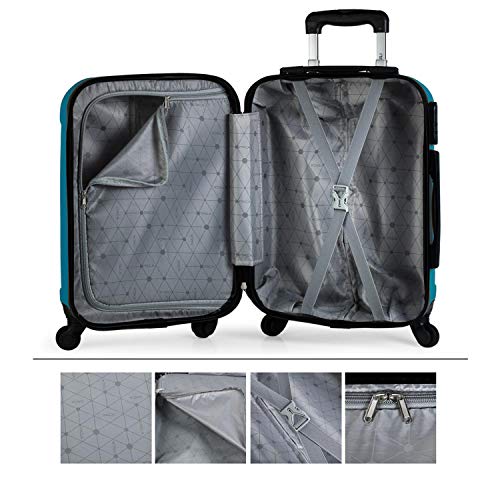 ITACA - Maleta Cabina de Viaje Rígida 4 Ruedas Trolley 55 cm ABS Lisa. Pequeña Equipaje de Mano. Cómoda y Ligera. Viajes Cortos. Low Cost Ryanair, 771150, Color Turquesa