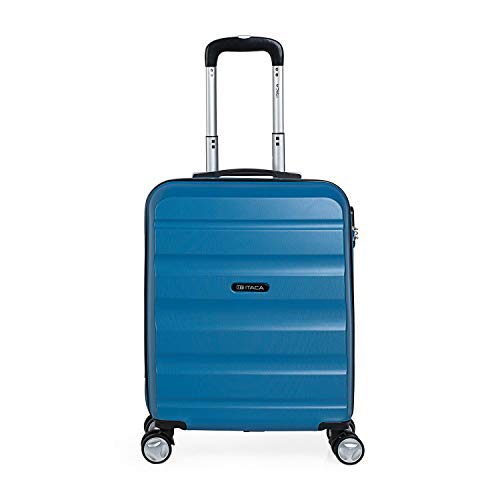 ITACA - Maleta de Viaje 55x40x20 cm Cabina Avion Trolley ABS Lisa. Equipaje de Mano. Pequeña Rígida Práctica y Ligera. 4 Ruedas y Candado. Calidad y Diseño. Viajes Cortos, T71650, Color Azul