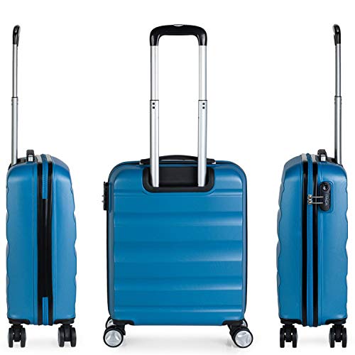 ITACA - Maleta de Viaje 55x40x20 cm Cabina Avion Trolley ABS Lisa. Equipaje de Mano. Pequeña Rígida Práctica y Ligera. 4 Ruedas y Candado. Calidad y Diseño. Viajes Cortos, T71650, Color Azul