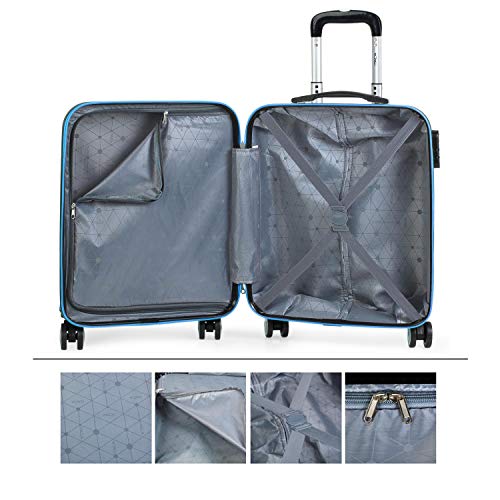 ITACA - Maleta de Viaje 55x40x20 cm Cabina Avion Trolley ABS Lisa. Equipaje de Mano. Pequeña Rígida Práctica y Ligera. 4 Ruedas y Candado. Calidad y Diseño. Viajes Cortos, T71650, Color Azul