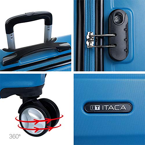 ITACA - Maleta de Viaje 55x40x20 cm Cabina Avion Trolley ABS Lisa. Equipaje de Mano. Pequeña Rígida Práctica y Ligera. 4 Ruedas y Candado. Calidad y Diseño. Viajes Cortos, T71650, Color Azul