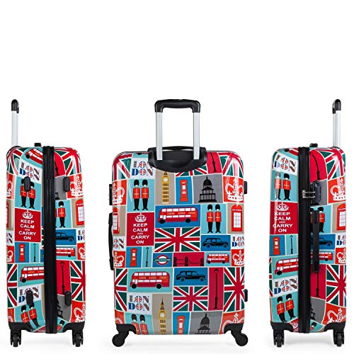 ITACA - Maleta de Viaje Grande Rígida 4 Ruedas Trolley 74 cm Grande XL de Policarbonato Estampado. Cómoda y Ligera. Candado. Ideal para Estudiantes. Calidad y Diseño. 702170, Color Rojo