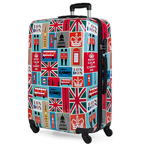 ITACA - Maleta de Viaje Grande Rígida 4 Ruedas Trolley 74 cm Grande XL de Policarbonato Estampado. Cómoda y Ligera. Candado. Ideal para Estudiantes. Calidad y Diseño. 702170, Color Rojo