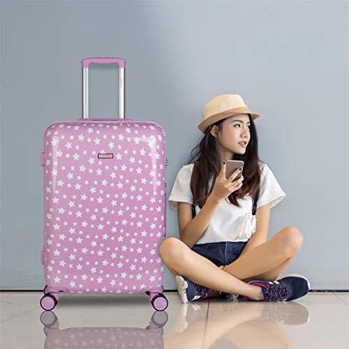 ITACA - Maleta de Viaje Juvenil niña rígida 4 Ruedas Trolley Mediana Grande de la Serie Estrellas. Dura y Ligera. candado de Combinación. 702460, Color Rosa