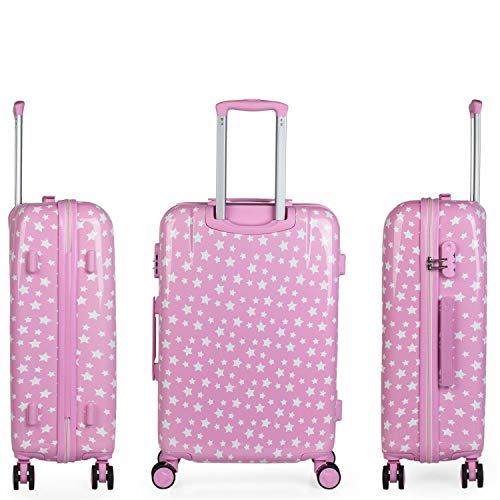 ITACA - Maleta de Viaje Juvenil niña rígida 4 Ruedas Trolley Mediana Grande de la Serie Estrellas. Dura y Ligera. candado de Combinación. 702460, Color Rosa