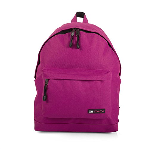 ITACA - Mochila Deporte Juvenil Multifuncional de Instituto + Estuche Portatodo de Poliéster. Cómoda Resistente Ligera y Acolchada par Uso Diario, Universidad. 25332, Color Fucsia