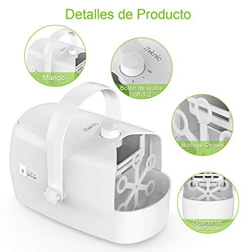 iTeknic Maquina de Burbuja Portátil Mecanismo de soplado automático con batería/Adaptador de Corriente alterna para Uso en Interiores o Exteriores