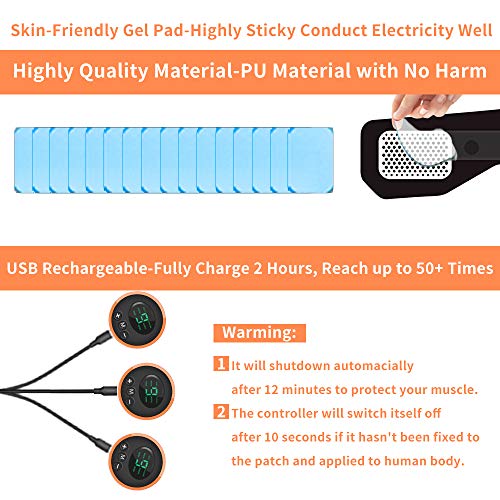 iThrough Electroestimulador Muscular Abdominales, EMS Estimulador Muscular Abdominales Cinturón, ABS Estimulador Muscular USB Recargable para Bdomen/Brazo/Piernas/Glúteos,Almohadillas de Gel 16pcs