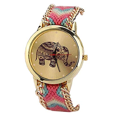 ITVIP - Reloj de cuarzo para mujer, diseño de elefante, cuerda trenzada, ajustable, regalo de cumpleaños