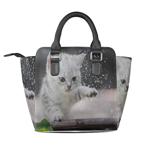 IUBBKI Clutch Crossbody Bags para mujeres Cute Kitten Shakes Water Off Leg Monederos con asa personalizada Pu Cuero Remache Portátil Moda Pr