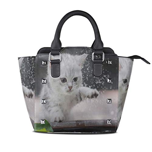 IUBBKI Clutch Crossbody Bags para mujeres Cute Kitten Shakes Water Off Leg Monederos con asa personalizada Pu Cuero Remache Portátil Moda Pr