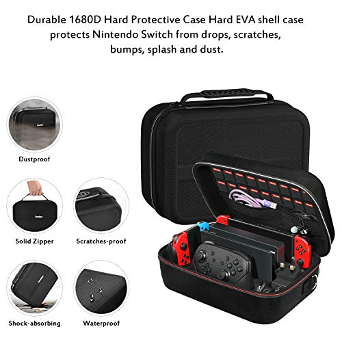 ivoler Funda para Nintendo Switch, Estuche Dura de Transporte de Lujo, Carcasa Rígida de Viaje para Consola, Adaptador AC, Joy-con Grip, Strap Joy-con, 18 Cartuchos de Juegos y Otros Accesorios ivoler Funda para Nintendo Switch, Estuche Dura de Transporte de Lujo, Carcasa Rígida de Viaje para Consola, Adaptador AC, Joy-con Grip, Strap Joy-con, 18 Cartuchos de Juegos y Otros Accesorios