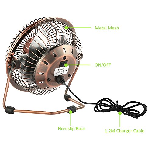 iVoler Mini Ventilador USB Silencioso, Metálico Ventilador de Mesa Potente USB Fan con Ajustable 360 Grados de Rotación para Personal Portátil de Escritorio Hogar Oficina o Viaje, 4 Pulgadas, Cobre iVoler Mini Ventilador USB Silencioso, Metálico Ventilador de Mesa Potente USB Fan con Ajustable 360 Grados de Rotación para Personal Portátil de Escritorio Hogar Oficina o Viaje, 4 Pulgadas, Cobre