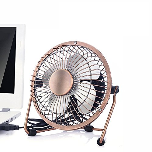 iVoler Mini Ventilador USB Silencioso, Metálico Ventilador de Mesa Potente USB Fan con Ajustable 360 Grados de Rotación para Personal Portátil de Escritorio Hogar Oficina o Viaje, 4 Pulgadas, Cobre